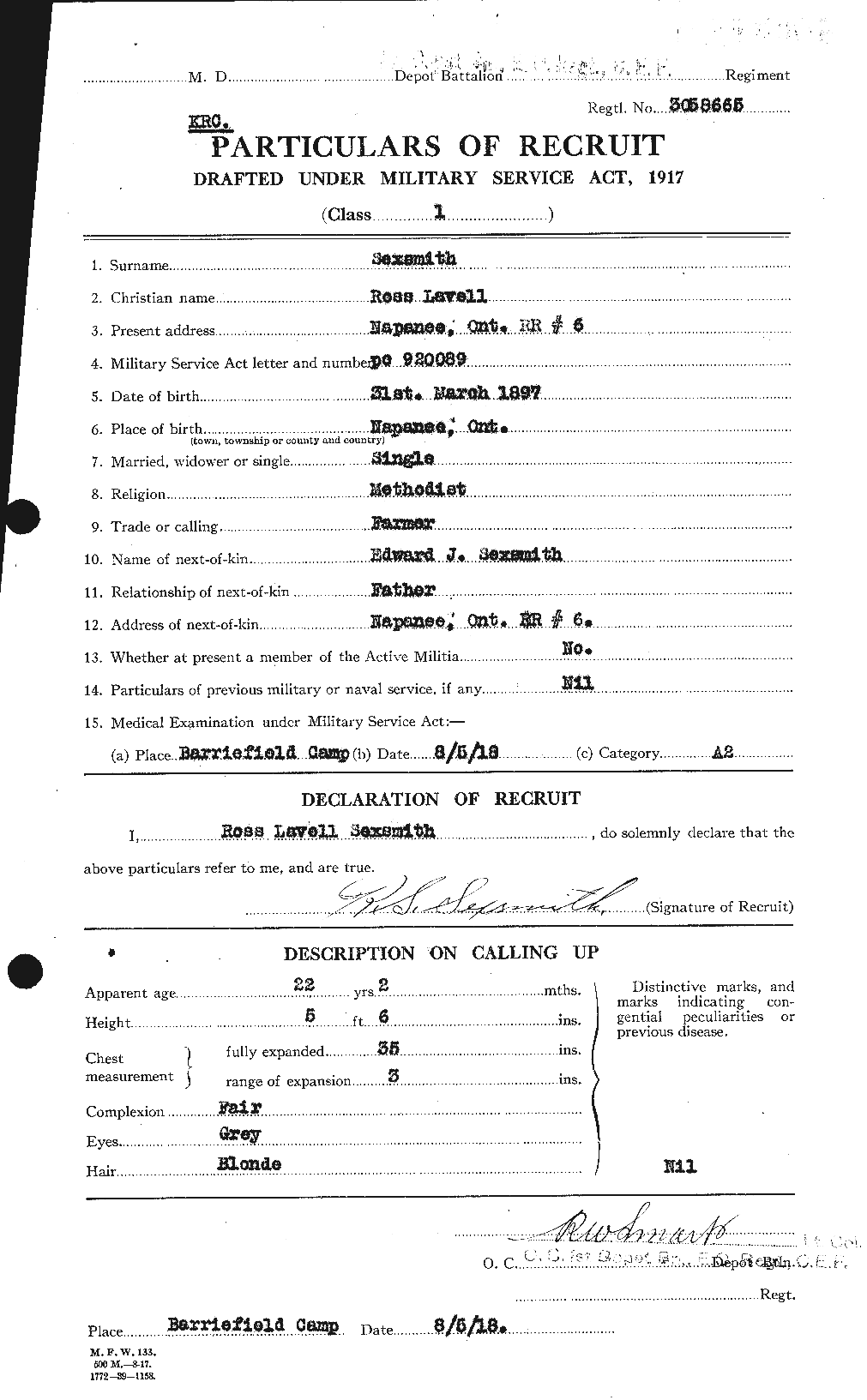 Personnel Records of the First World War - CEF 089550a