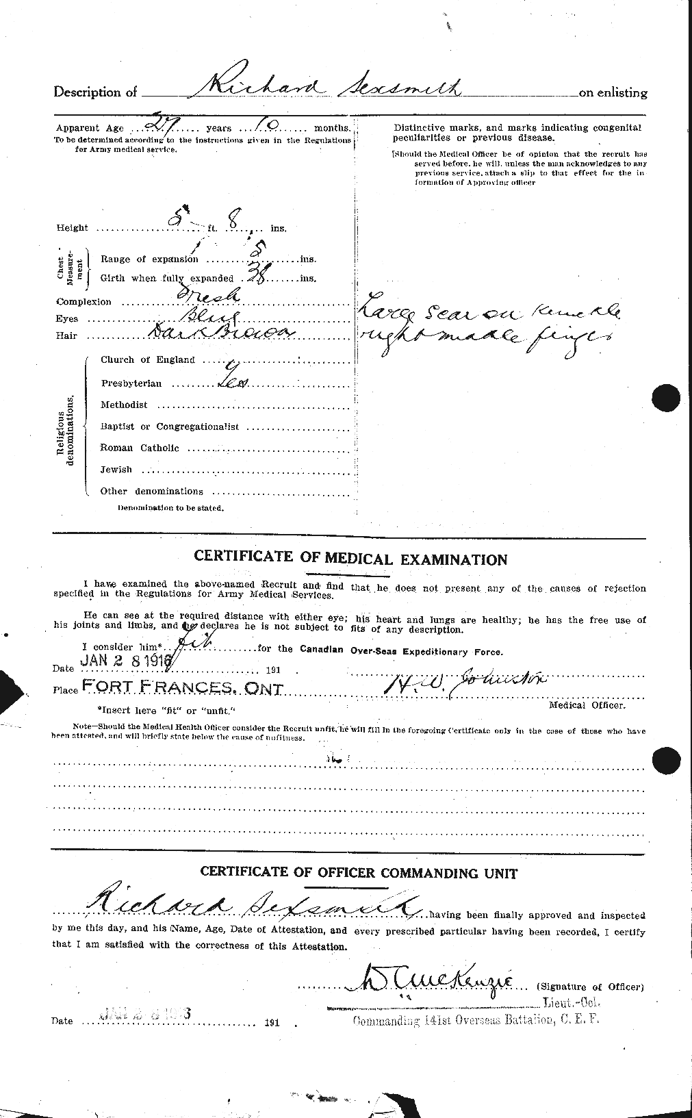 Dossiers du Personnel de la Première Guerre mondiale - CEC 089552b