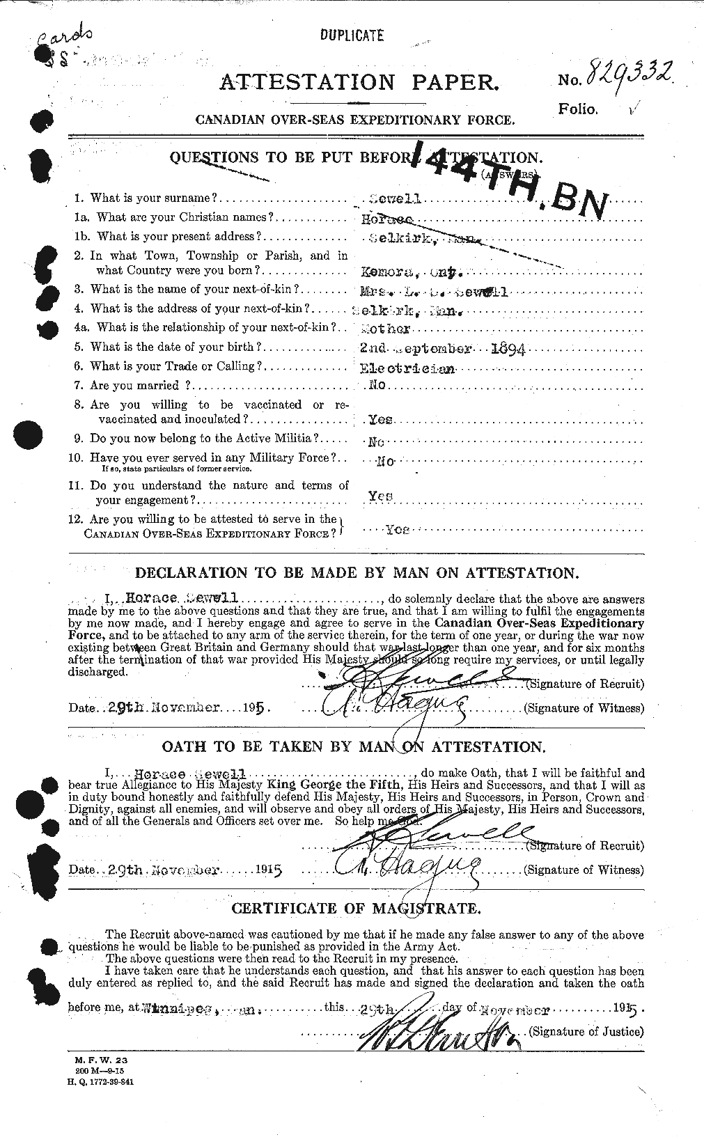 Dossiers du Personnel de la Première Guerre mondiale - CEC 089737a