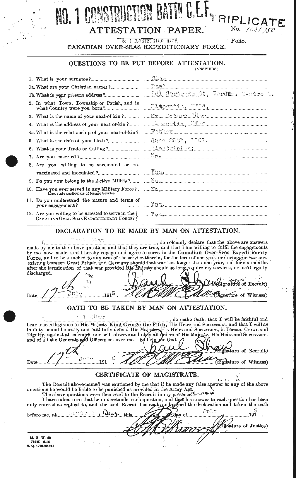 Personnel Records of the First World War - CEF 090045a