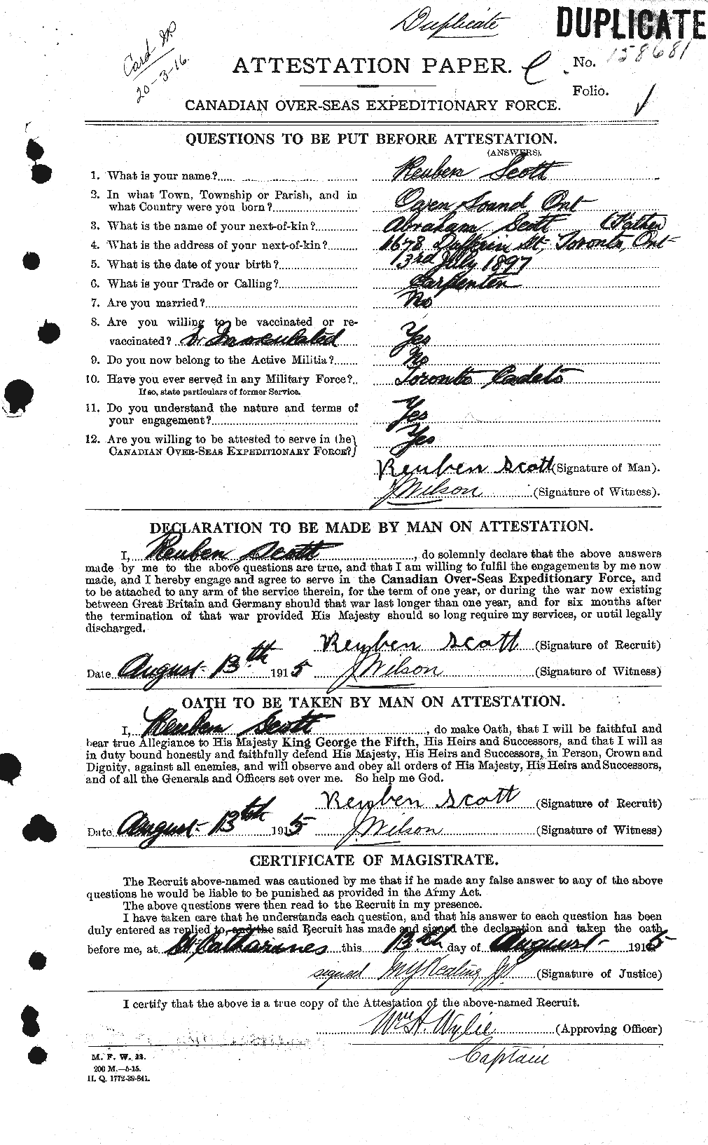 Dossiers du Personnel de la Première Guerre mondiale - CEC 090188a