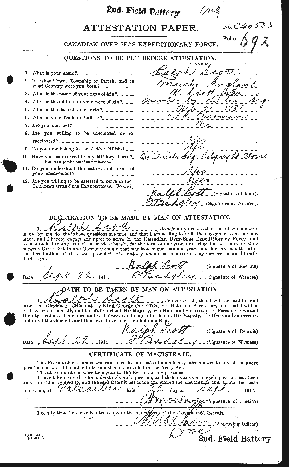 Personnel Records of the First World War - CEF 090208a