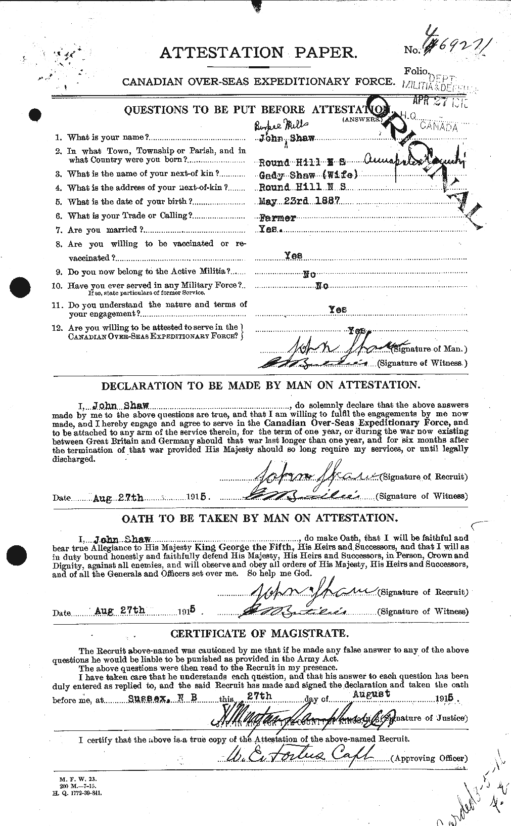 Personnel Records of the First World War - CEF 090581a