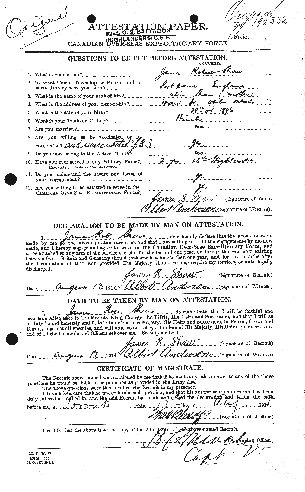 Personnel Records of the First World War - CEF 091172a