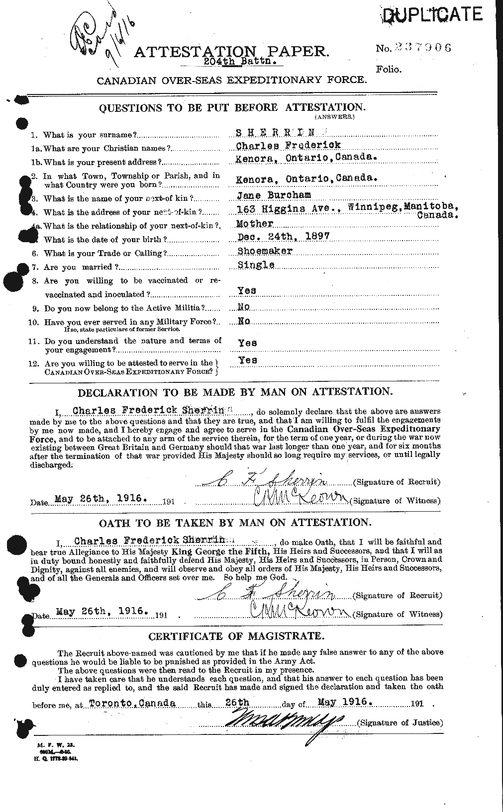 Personnel Records of the First World War - CEF 092381a