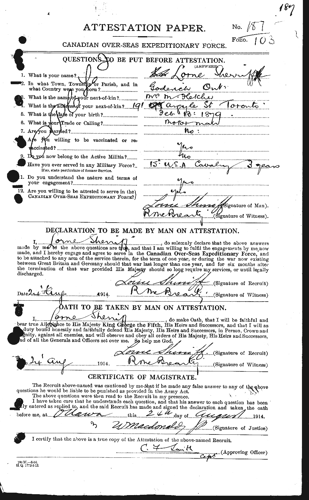 Personnel Records of the First World War - CEF 092391a