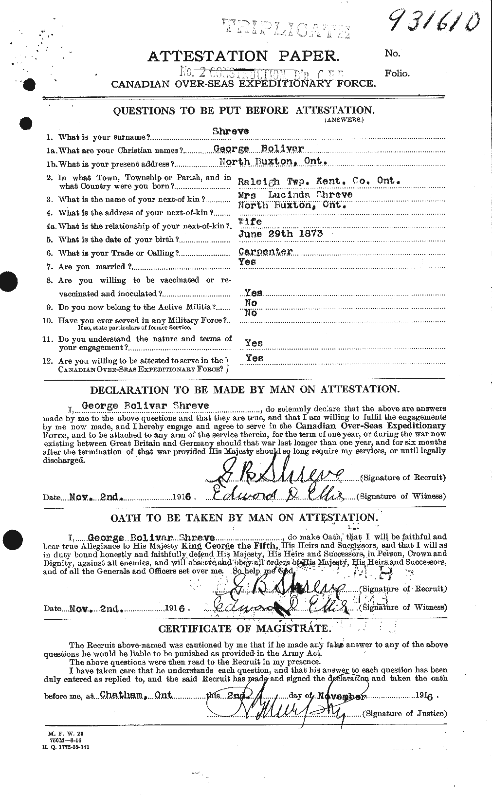 Dossiers du Personnel de la Première Guerre mondiale - CEC 092472a