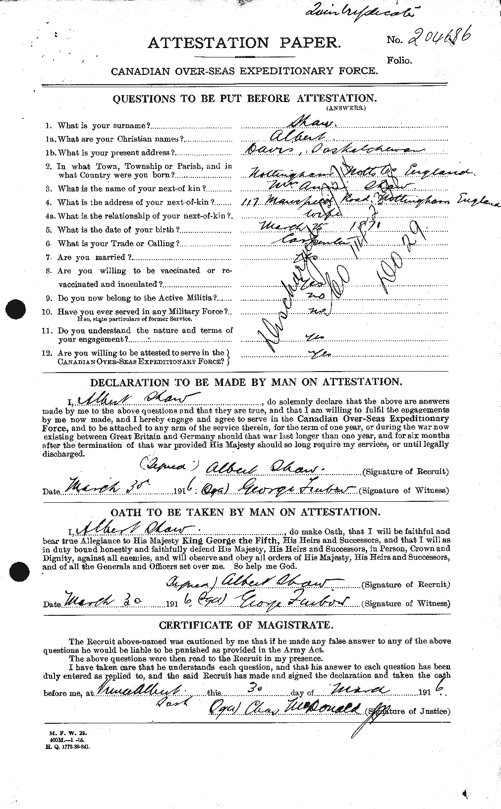 Personnel Records of the First World War - CEF 093395a
