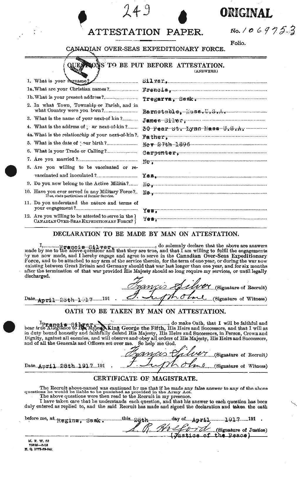 Personnel Records of the First World War - CEF 096302a