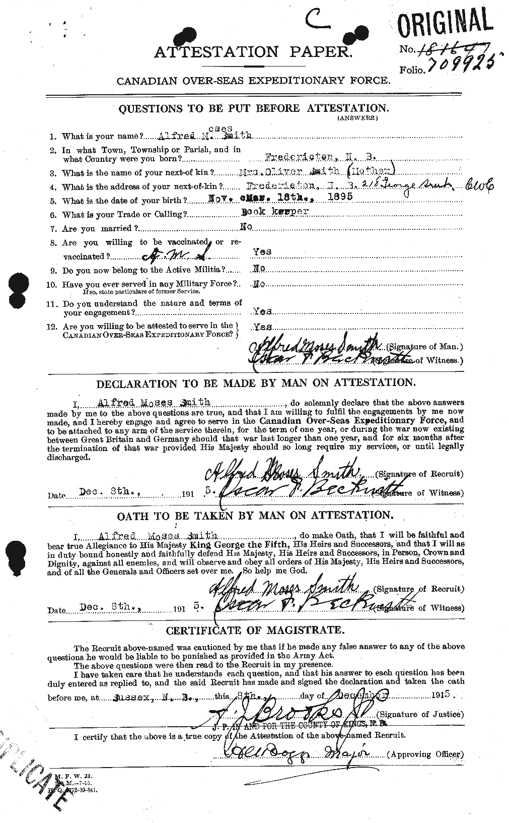 Dossiers du Personnel de la Première Guerre mondiale - CEC 097711a