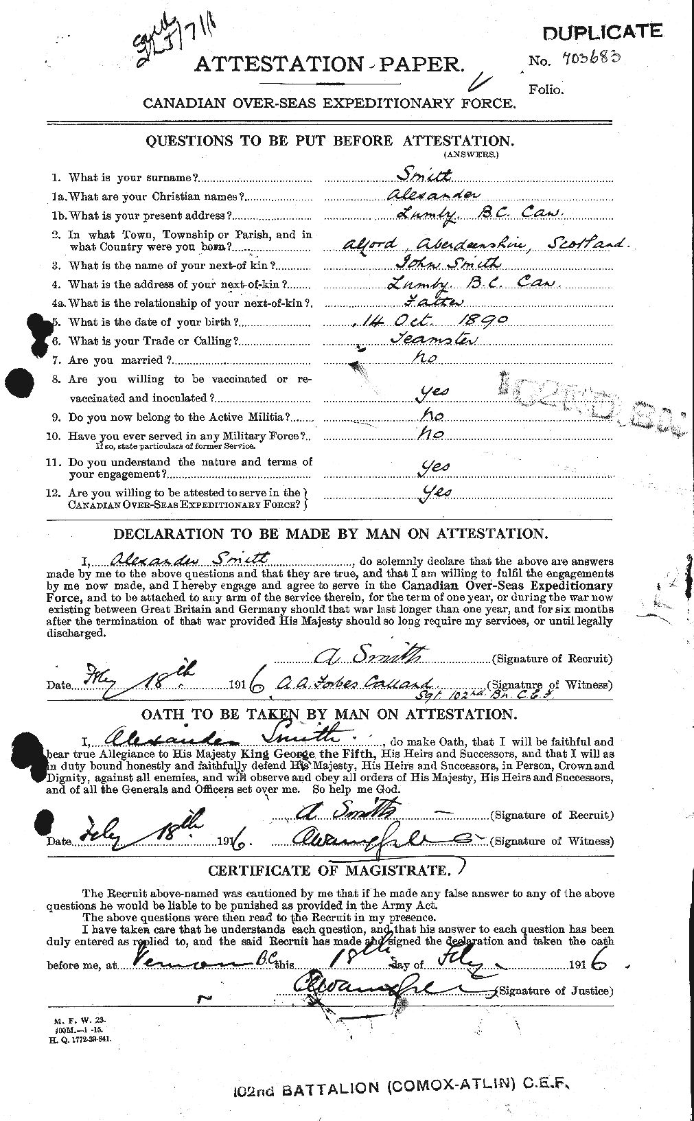 Personnel Records of the First World War - CEF 098443a