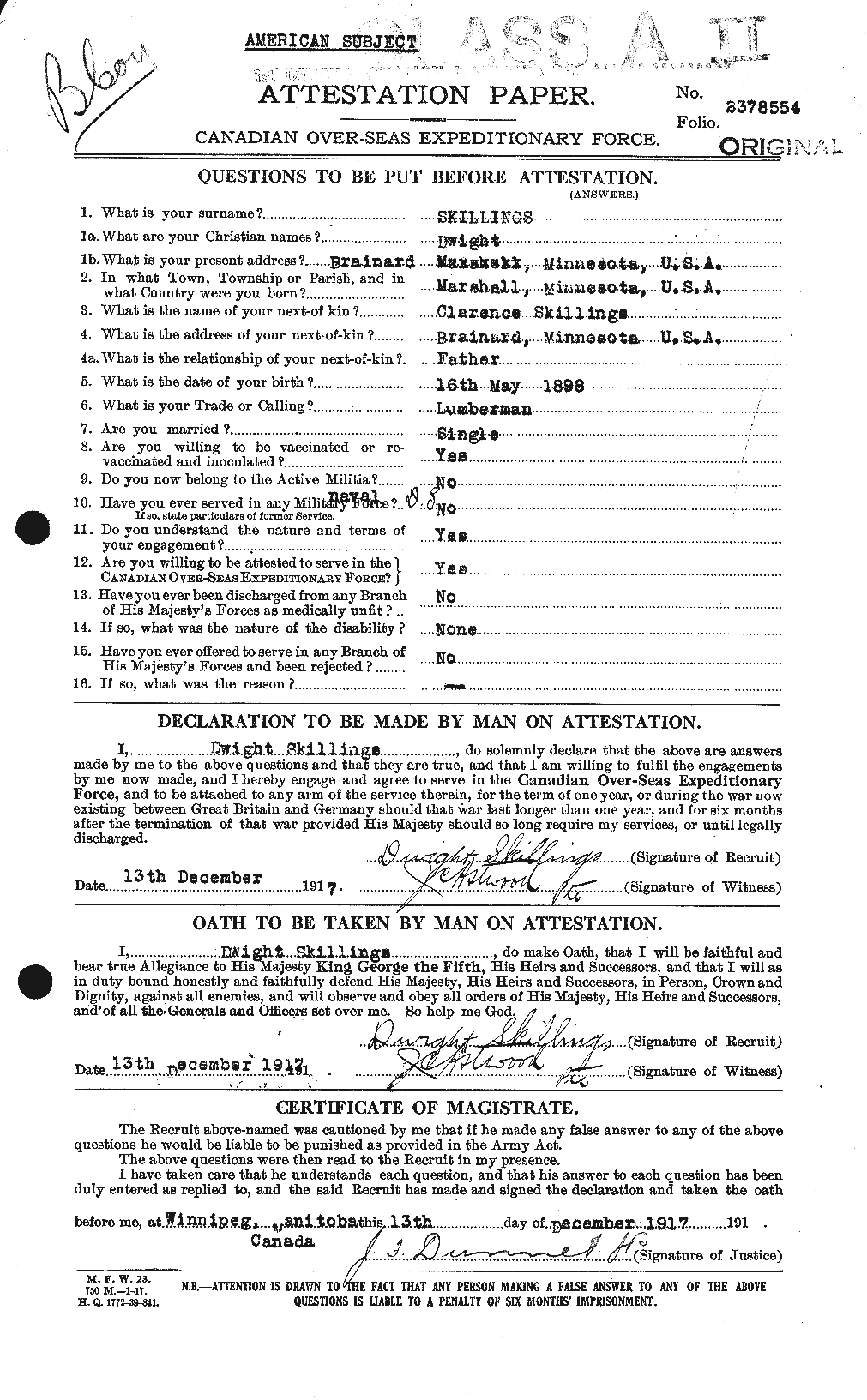 Personnel Records of the First World War - CEF 098985a
