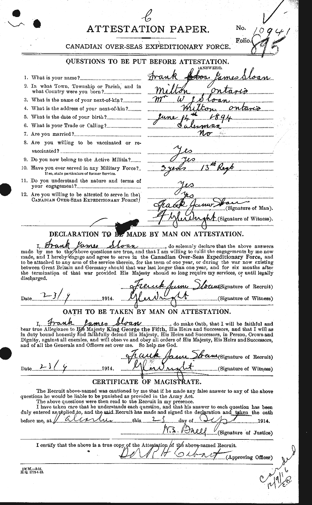 Personnel Records of the First World War - CEF 099088a