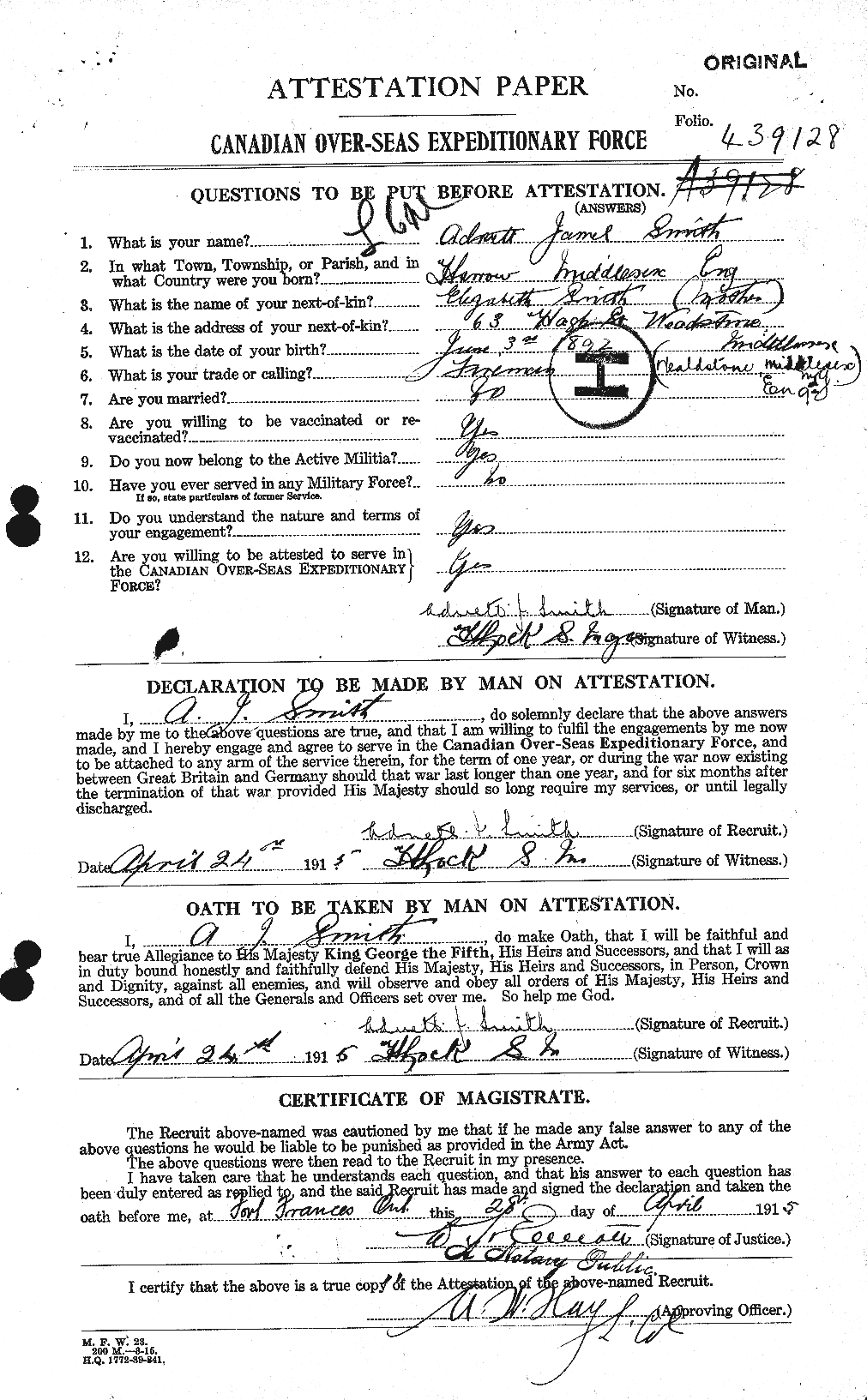Personnel Records of the First World War - CEF 099240a