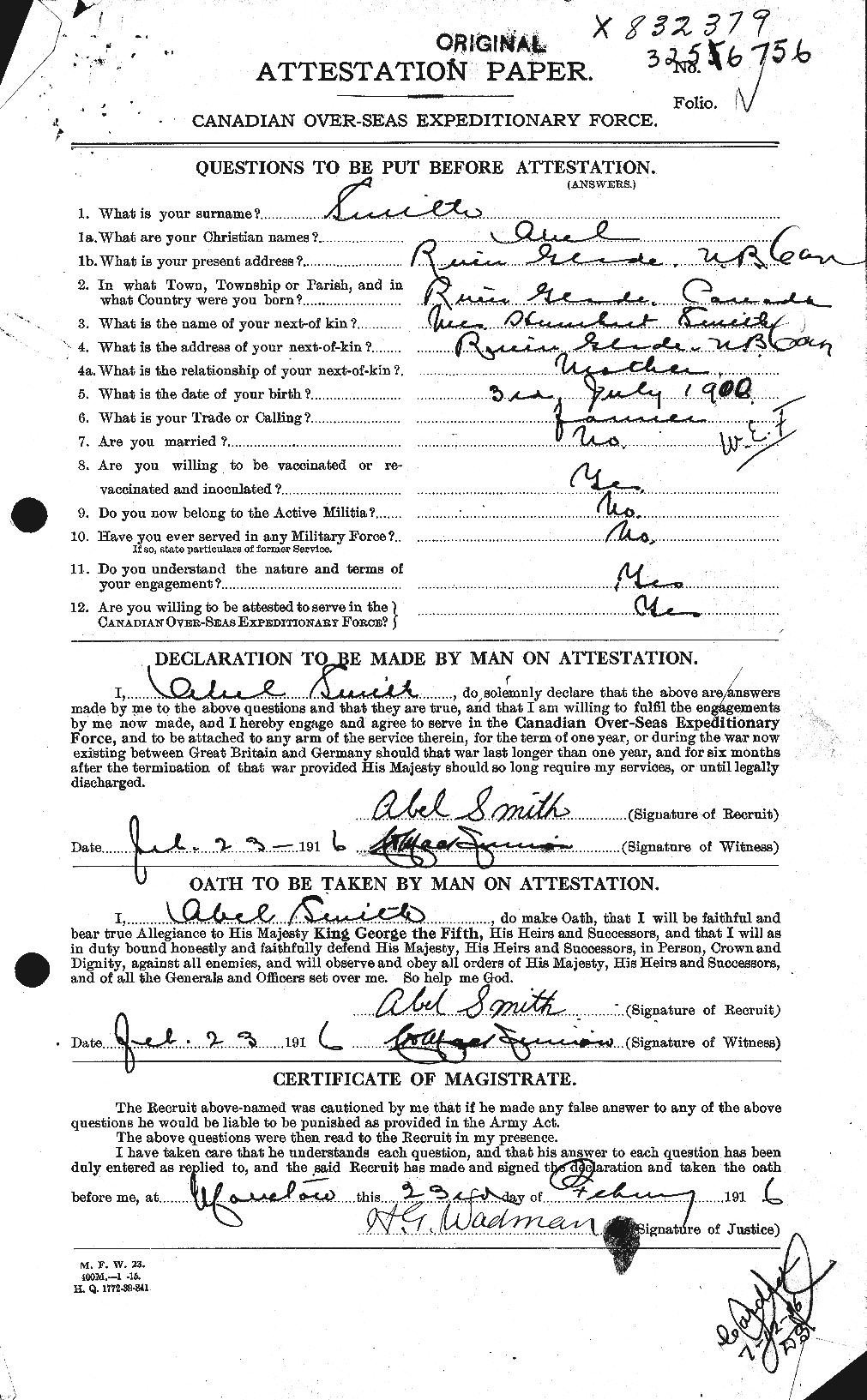 Dossiers du Personnel de la Première Guerre mondiale - CEC 099478a