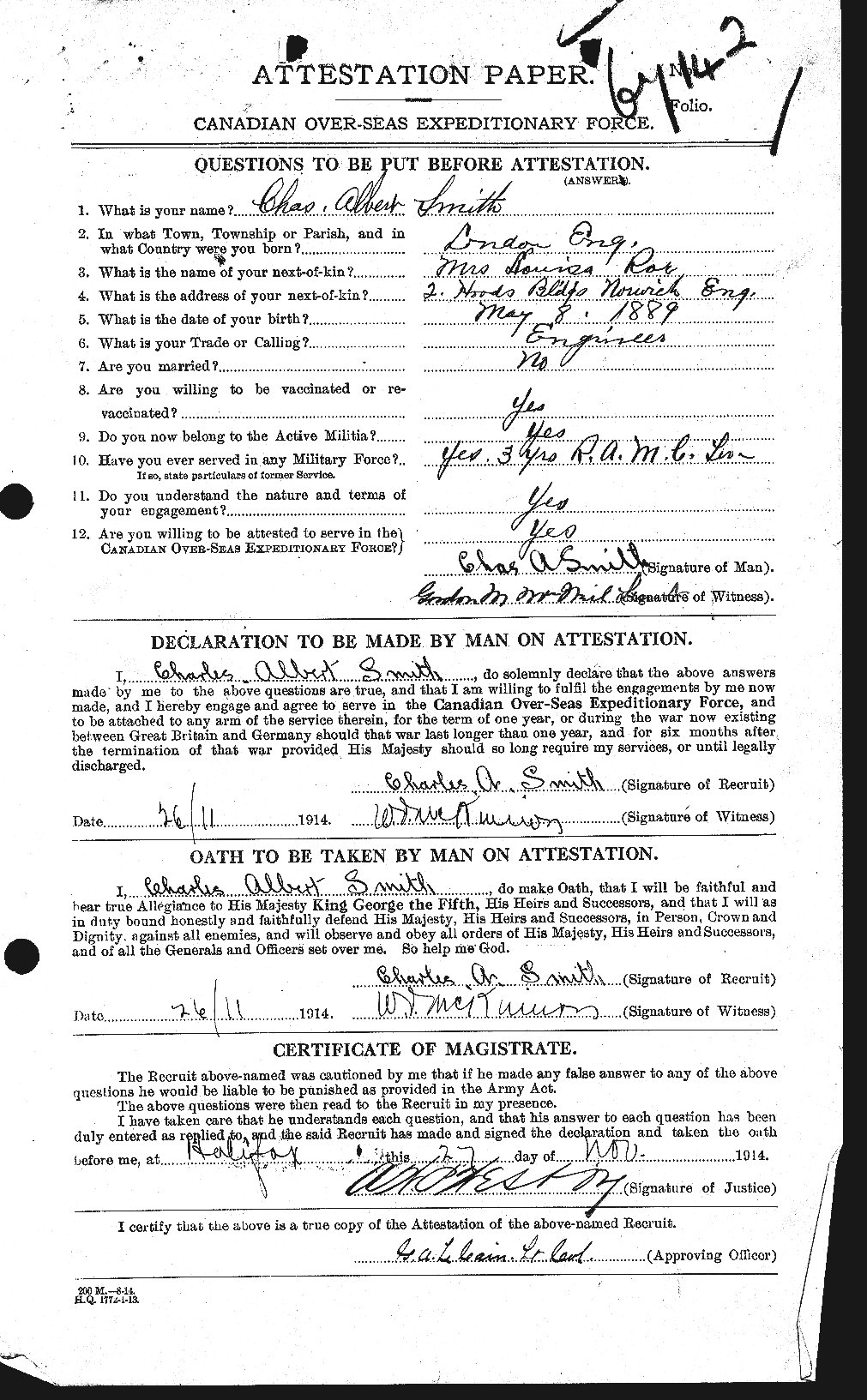 Personnel Records of the First World War - CEF 100104a