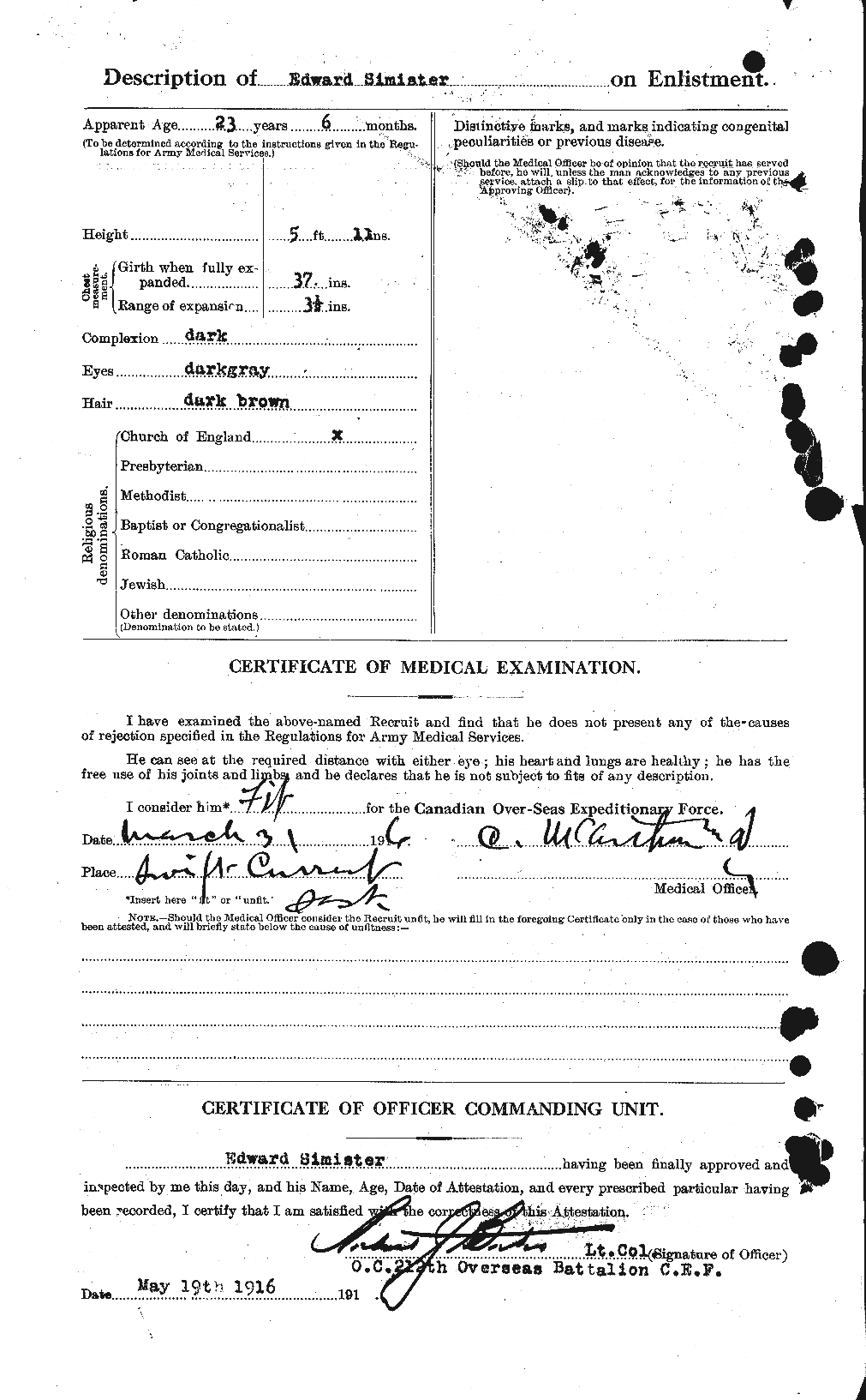 Dossiers du Personnel de la Première Guerre mondiale - CEC 100256b