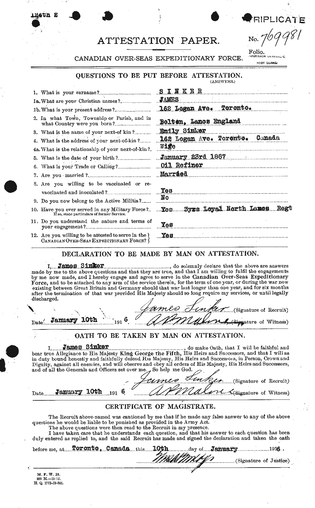 Personnel Records of the First World War - CEF 100354a