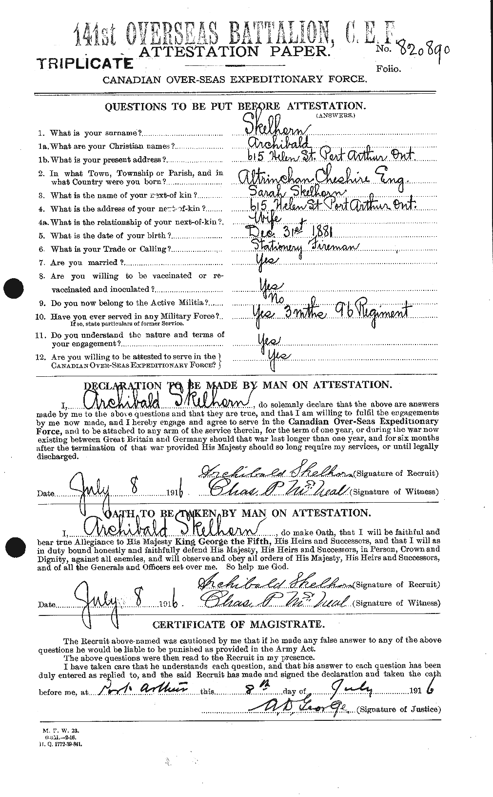Personnel Records of the First World War - CEF 100483a