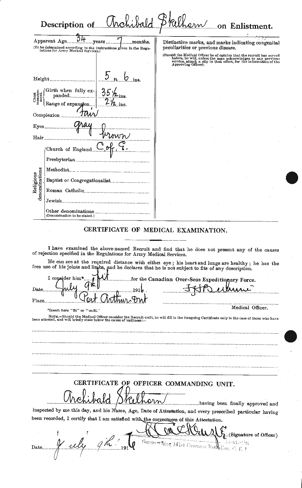 Dossiers du Personnel de la Première Guerre mondiale - CEC 100483b