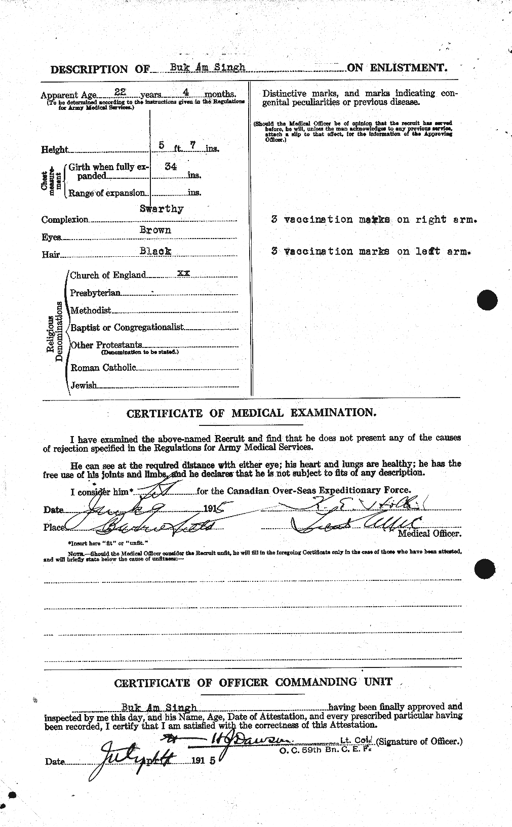 Dossiers du Personnel de la Première Guerre mondiale - CEC 100699b