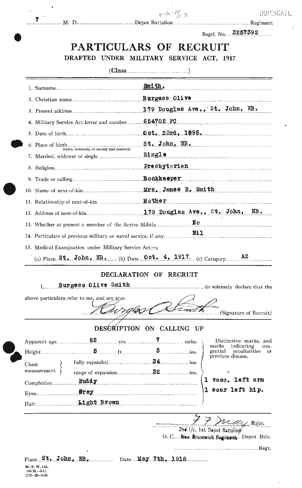 Dossiers du Personnel de la Première Guerre mondiale - CEC 100825a