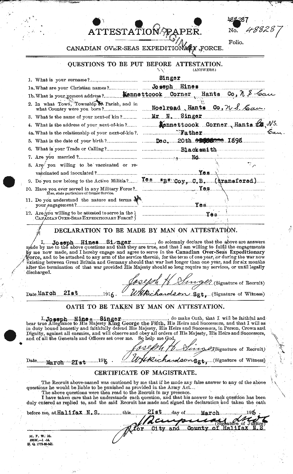 Personnel Records of the First World War - CEF 100997a