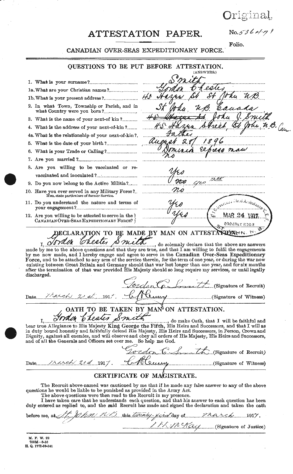 Dossiers du Personnel de la Première Guerre mondiale - CEC 101480a