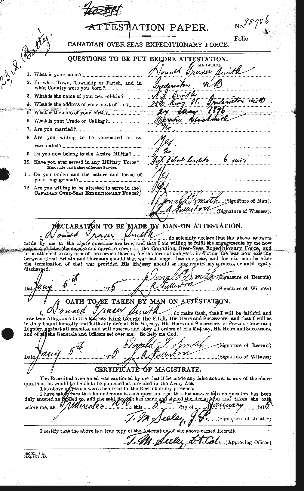 Dossiers du Personnel de la Première Guerre mondiale - CEC 101784a