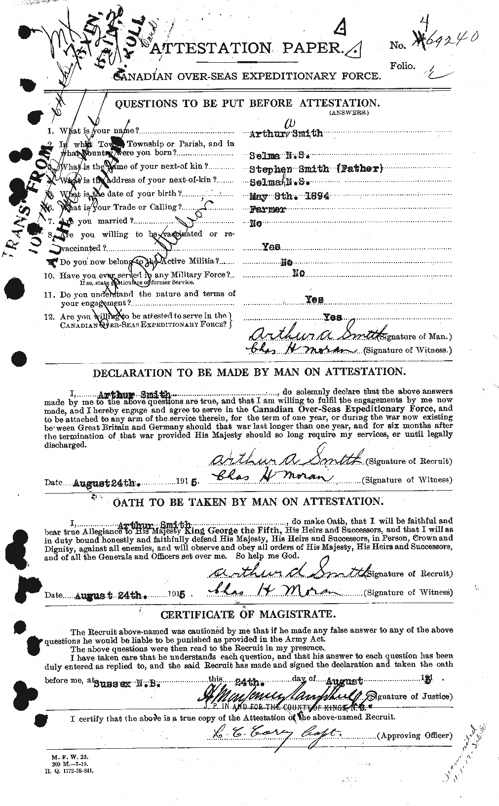 Personnel Records of the First World War - CEF 101970a