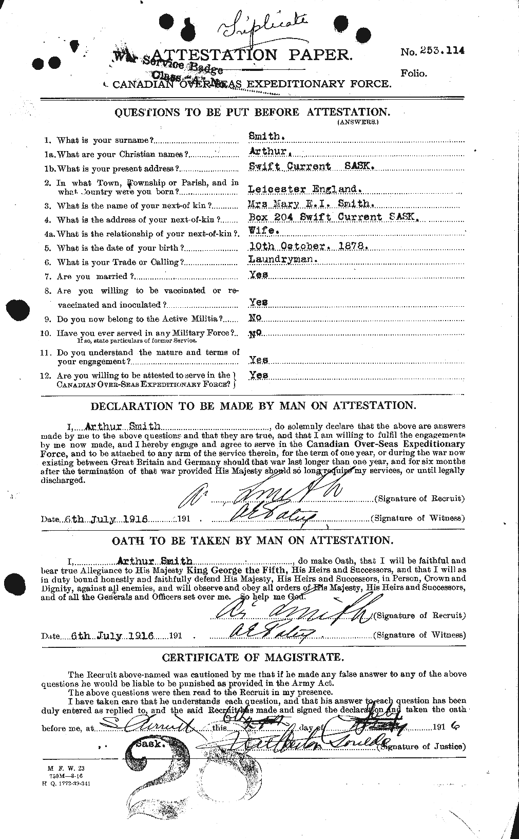 Dossiers du Personnel de la Première Guerre mondiale - CEC 101986a
