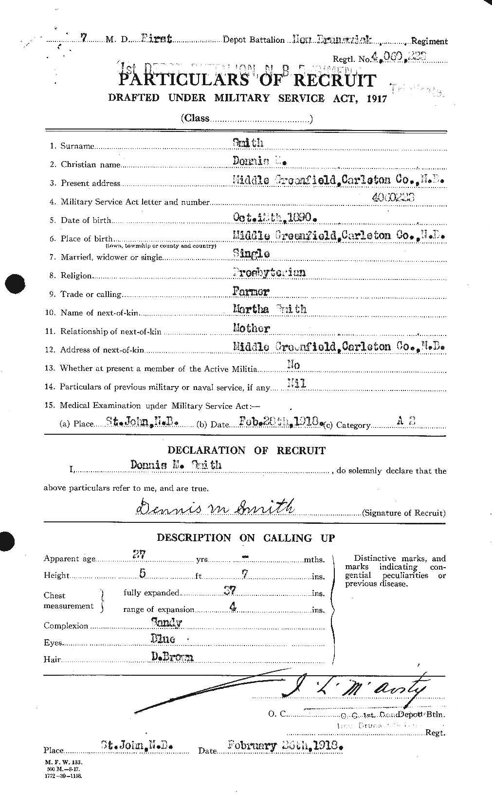 Dossiers du Personnel de la Première Guerre mondiale - CEC 102031a