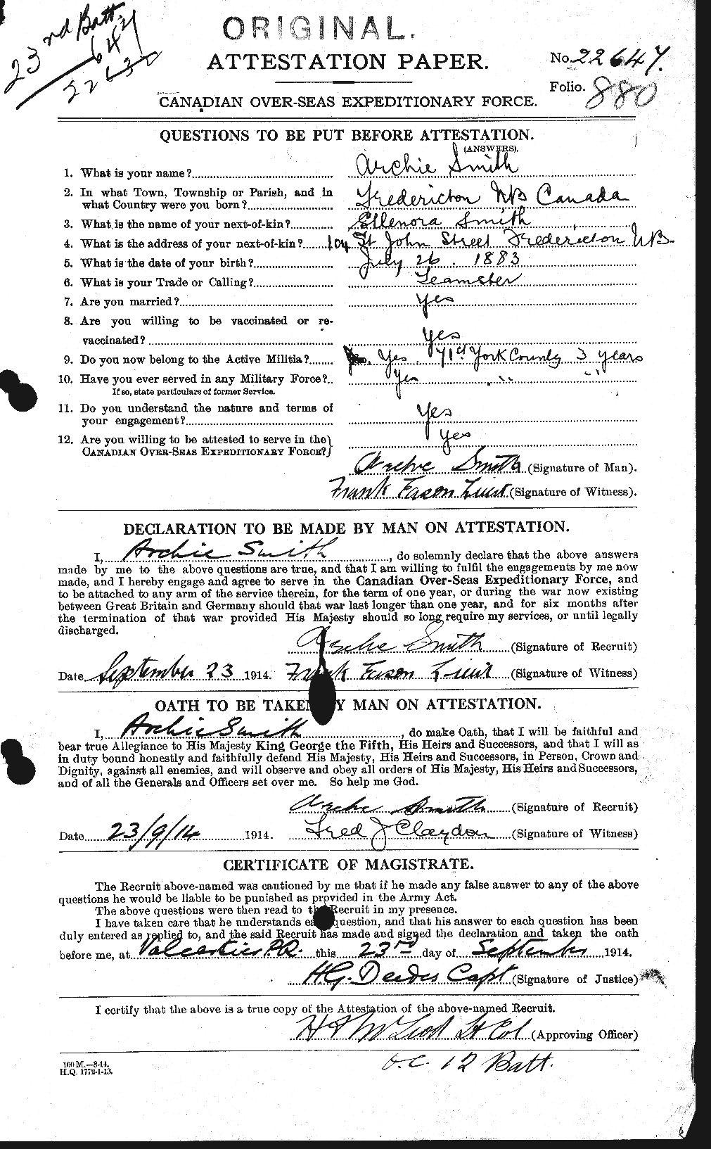 Dossiers du Personnel de la Première Guerre mondiale - CEC 102212a
