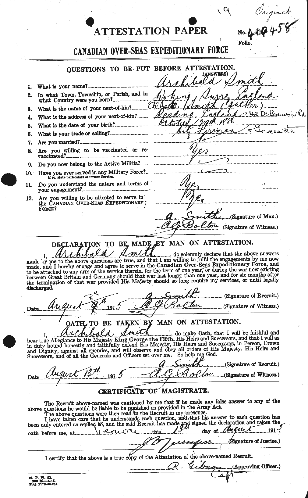 Personnel Records of the First World War - CEF 102443a