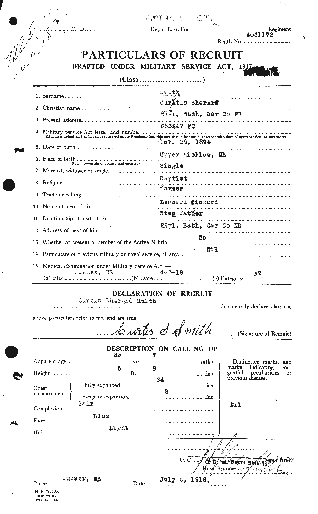 Dossiers du Personnel de la Première Guerre mondiale - CEC 102684a
