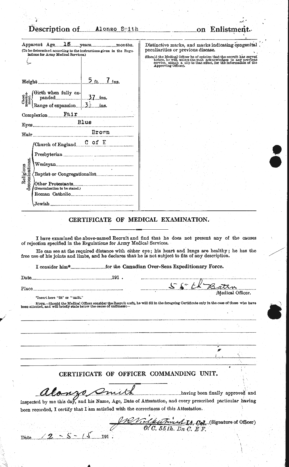 Dossiers du Personnel de la Première Guerre mondiale - CEC 102784b