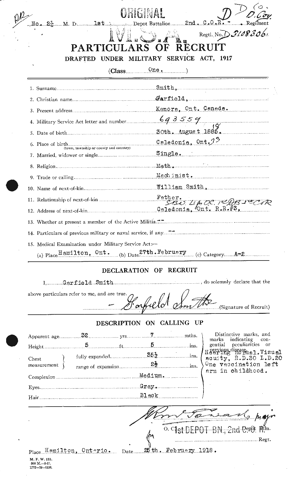 Dossiers du Personnel de la Première Guerre mondiale - CEC 103467a