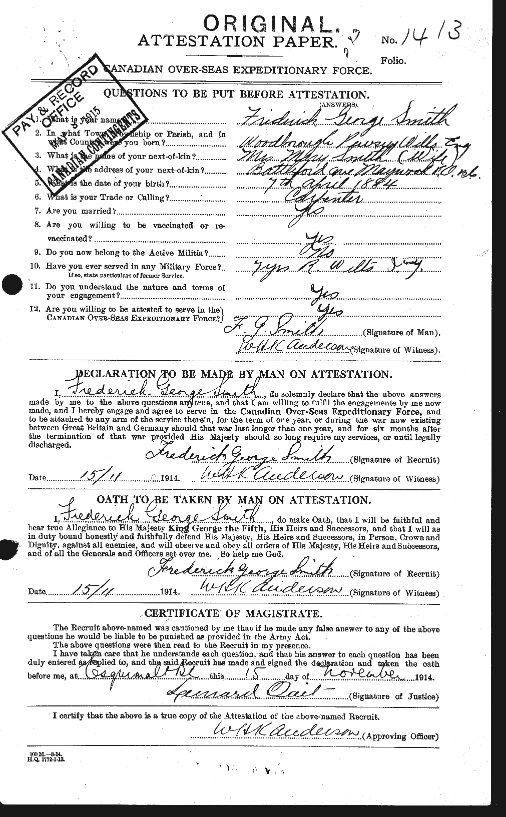 Personnel Records of the First World War - CEF 103703a