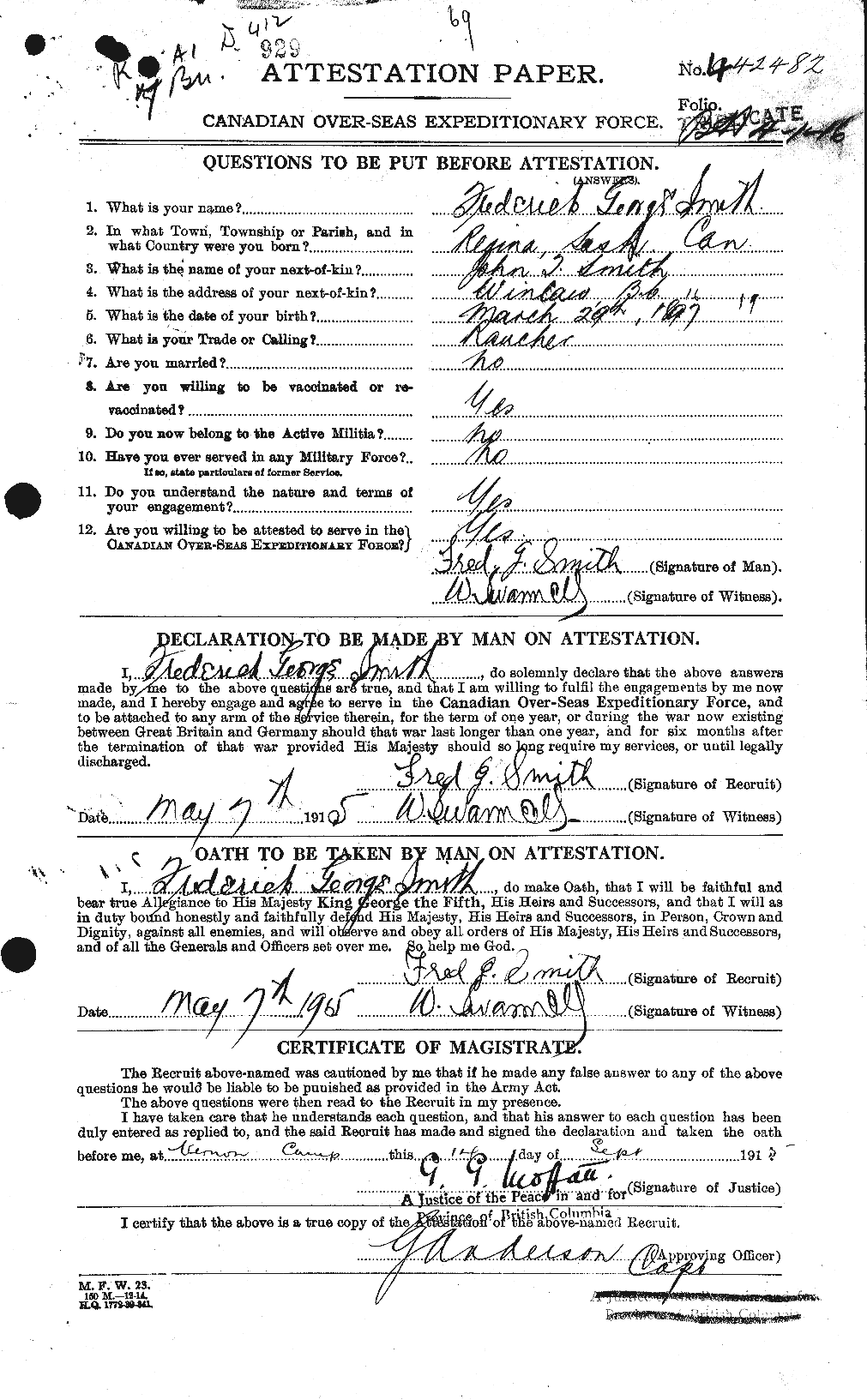 Personnel Records of the First World War - CEF 103709a