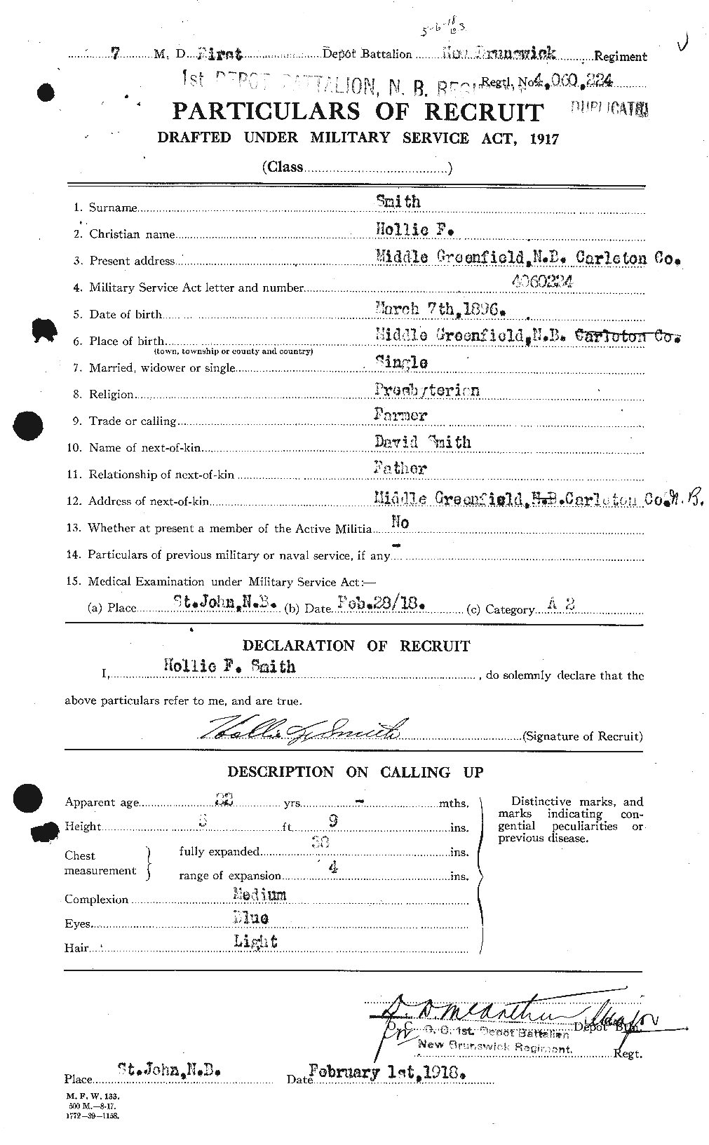 Dossiers du Personnel de la Première Guerre mondiale - CEC 103958a