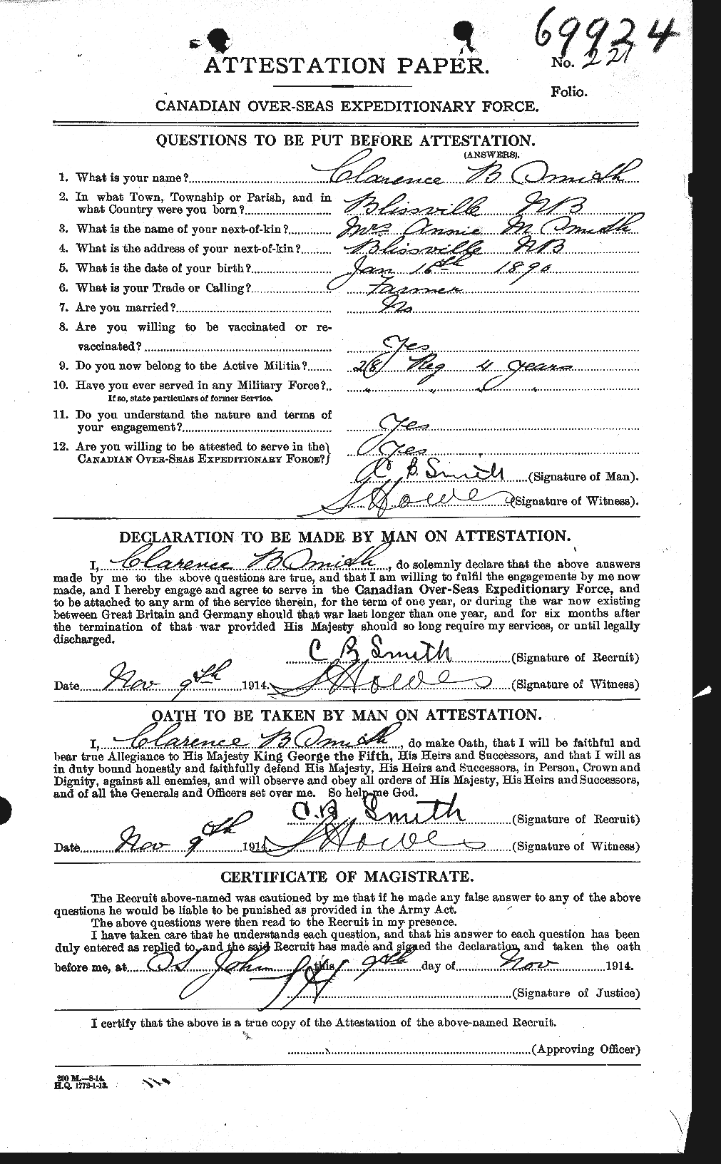 Dossiers du Personnel de la Première Guerre mondiale - CEC 104013a