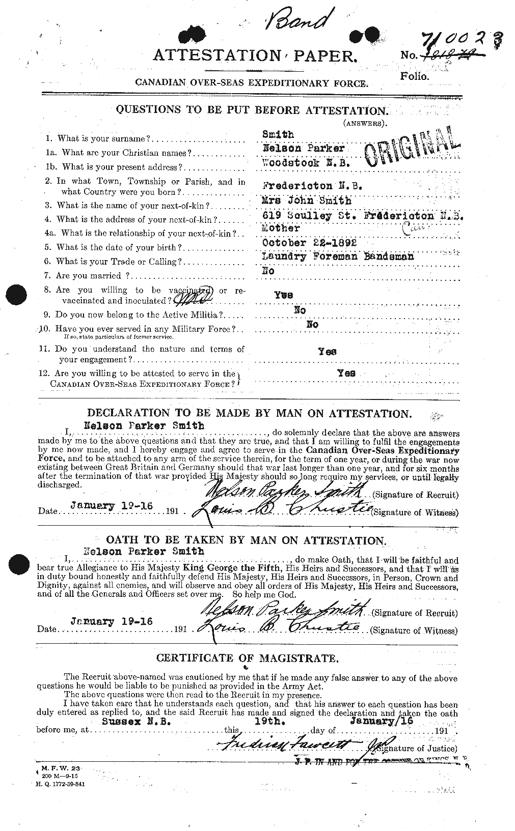 Dossiers du Personnel de la Première Guerre mondiale - CEC 104168a