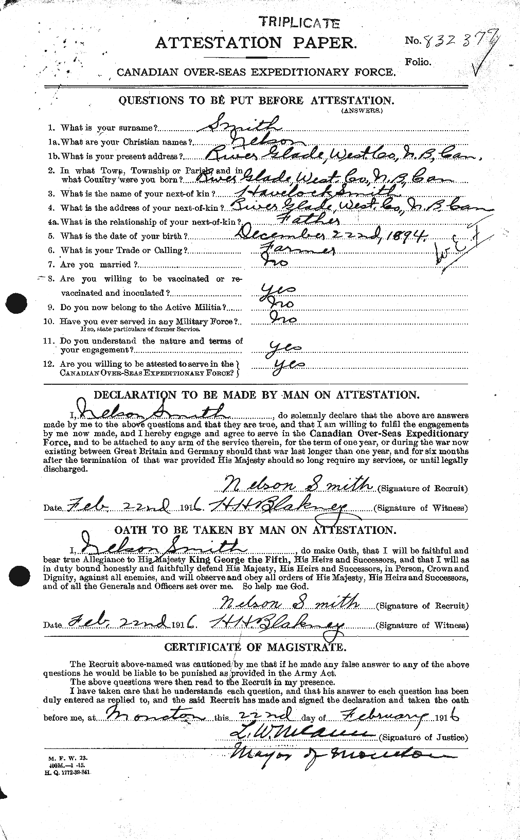 Dossiers du Personnel de la Première Guerre mondiale - CEC 104172a