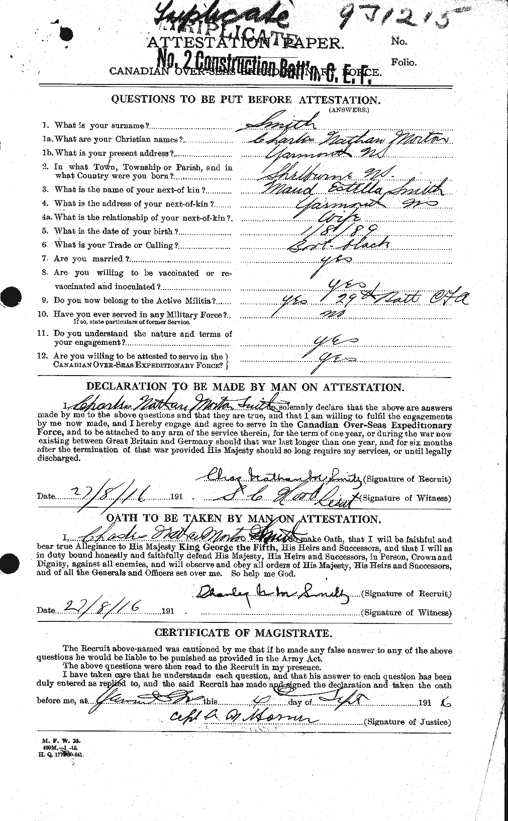 Dossiers du Personnel de la Première Guerre mondiale - CEC 104374a
