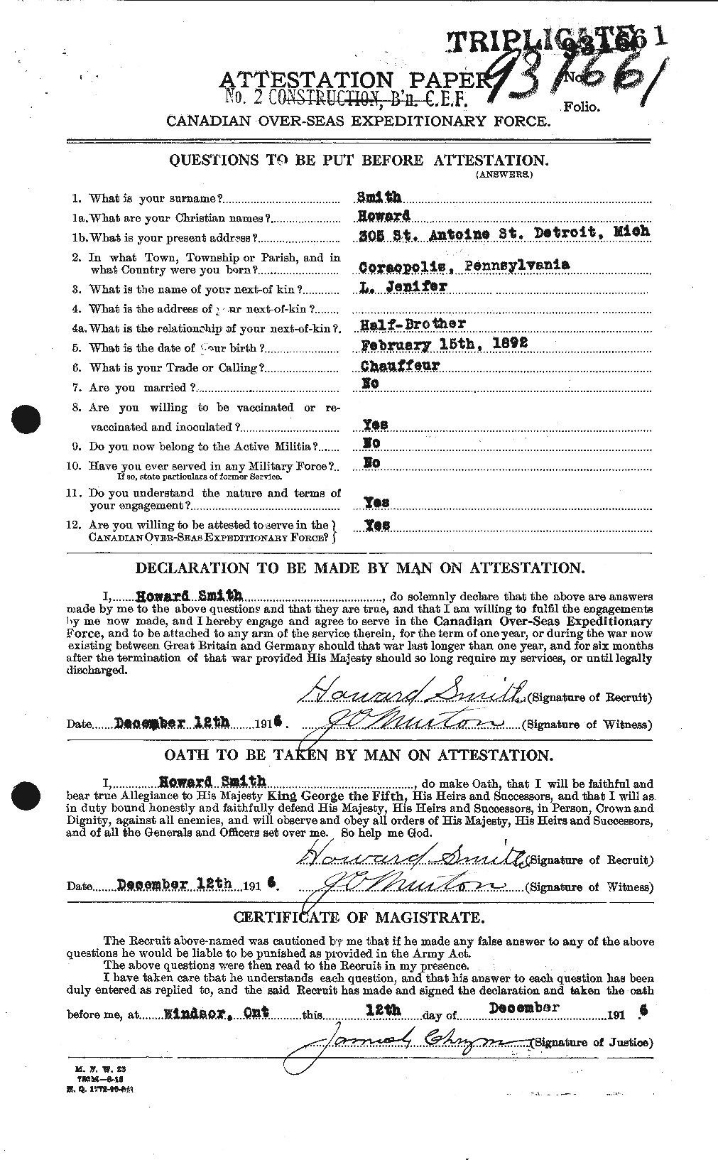 Dossiers du Personnel de la Première Guerre mondiale - CEC 104571a