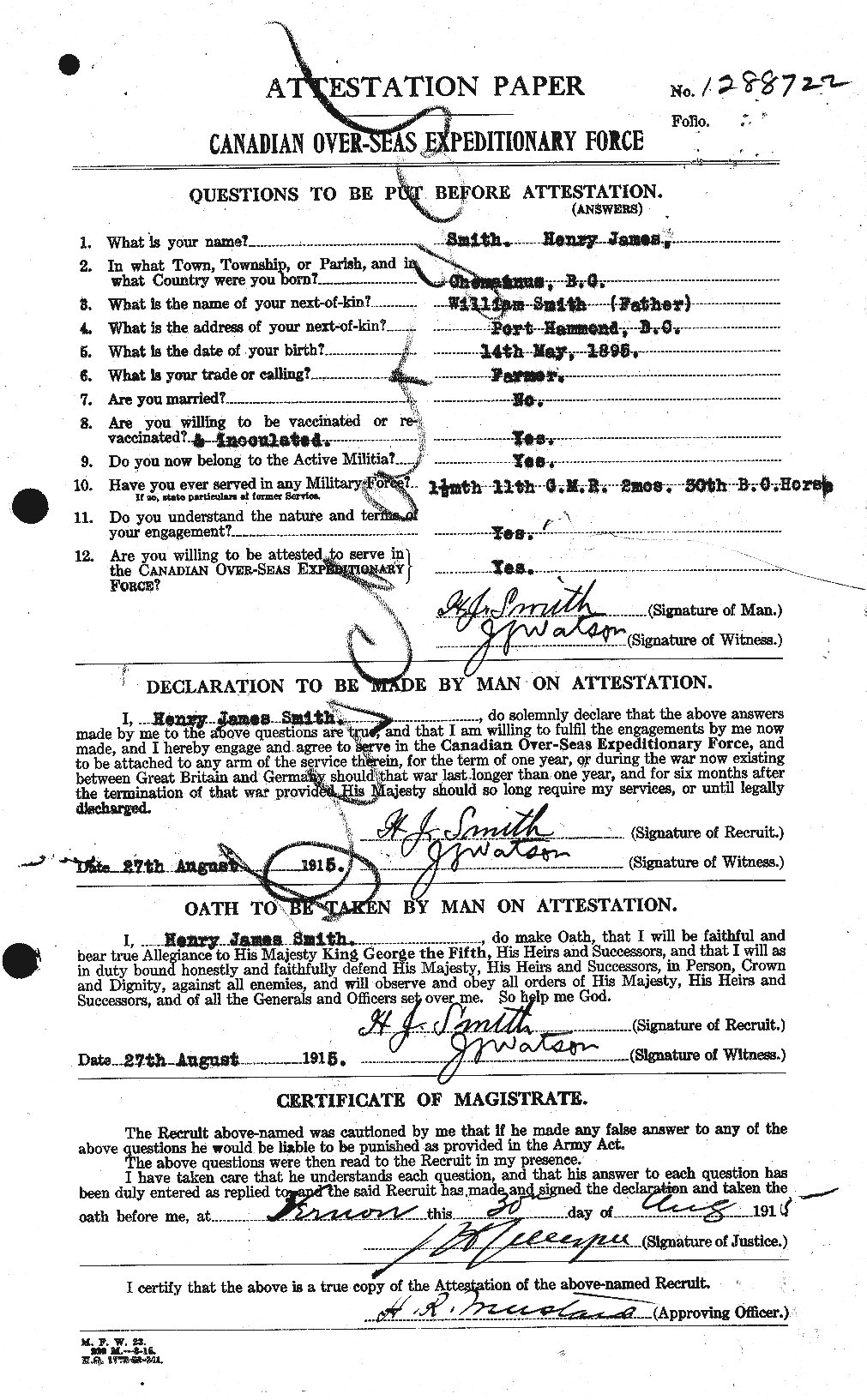 Personnel Records of the First World War - CEF 104698a