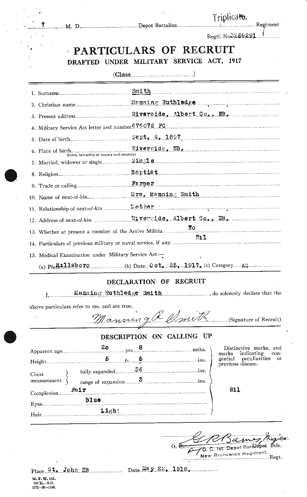 Dossiers du Personnel de la Première Guerre mondiale - CEC 104790a