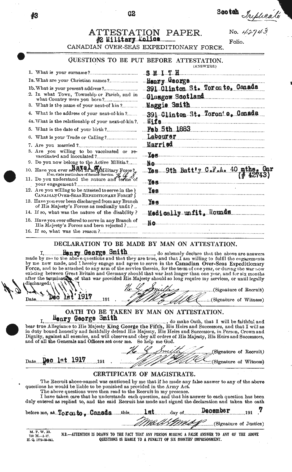 Dossiers du Personnel de la Première Guerre mondiale - CEC 104977a