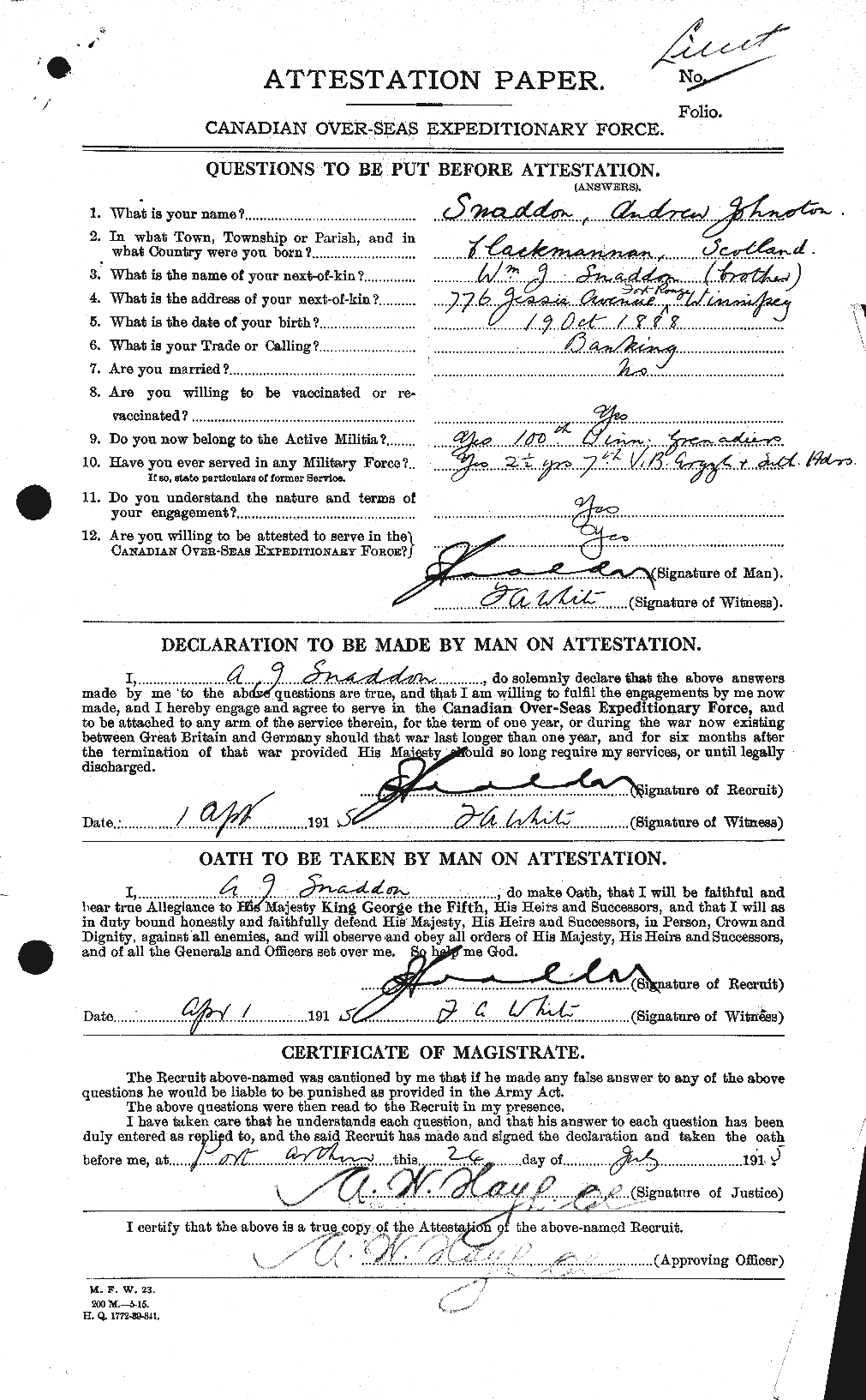 Personnel Records of the First World War - CEF 105554a