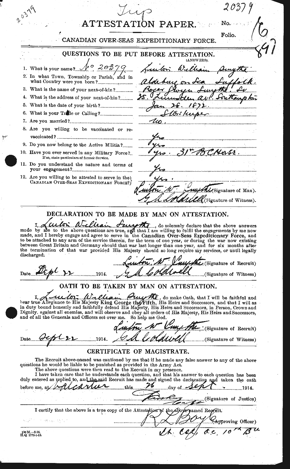 Personnel Records of the First World War - CEF 105567a